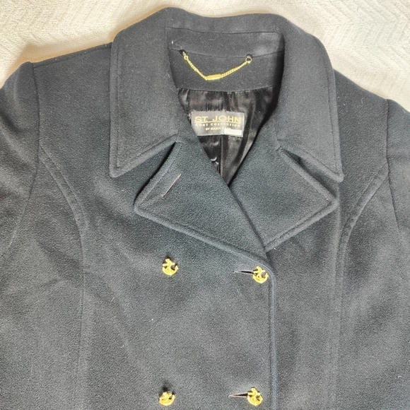 St.John Coat Collection by Marie Gray Pea Coat Black Cashmere Wool Blend size 16 - Picture 4 of 14
